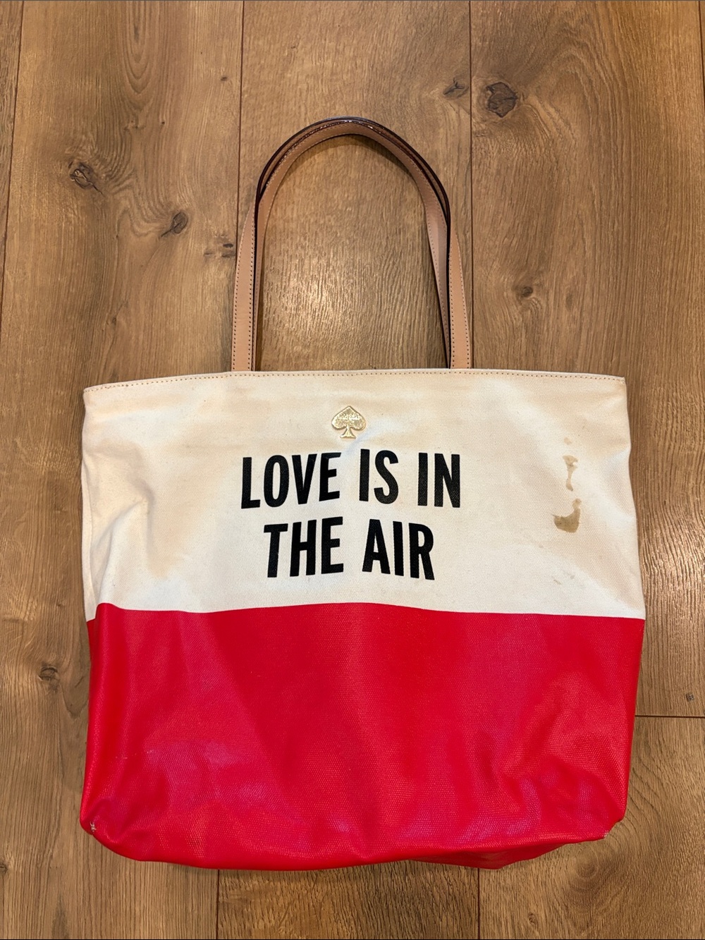 kate spade Two-Tone Red, Cream & Tan 'Love Is In The Air' Canvas Tote